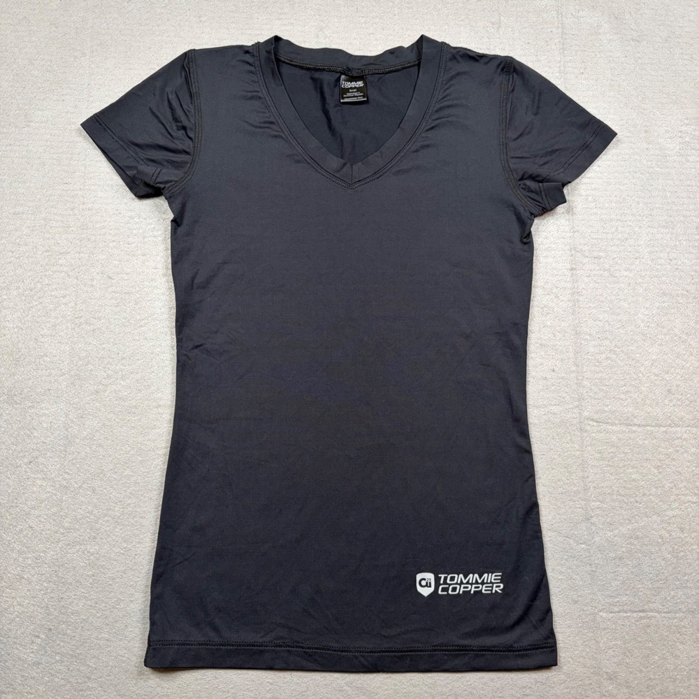 Tommie Copper Womens Compression Shirt Black V-Neck Short Sleeve Small